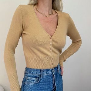Vintage 90s Ribbed Knit Camel Cardigan